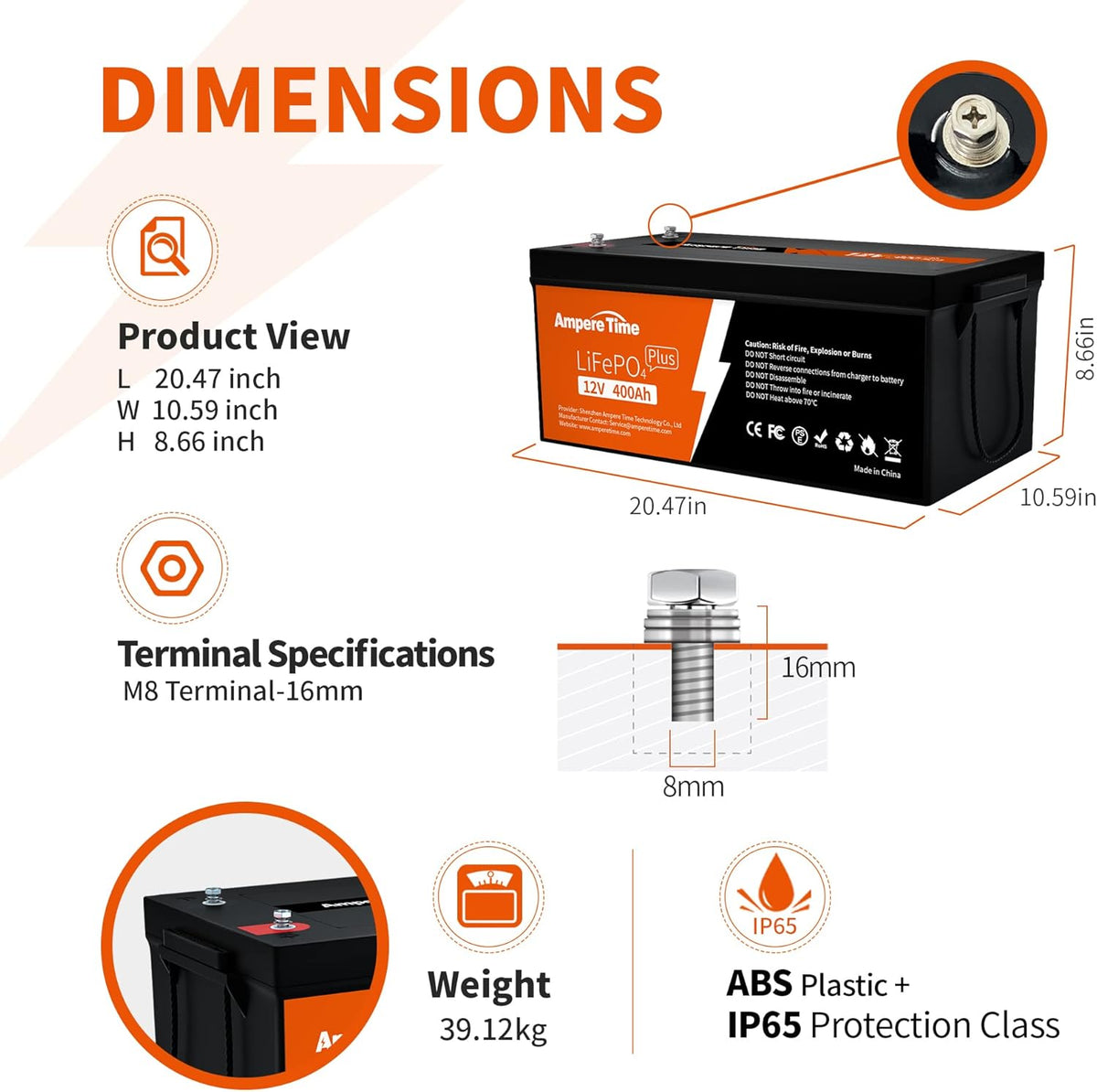 12V 400Ah Deep Cycle LiFePO4 Battery Pack with 250A BMS G78815
