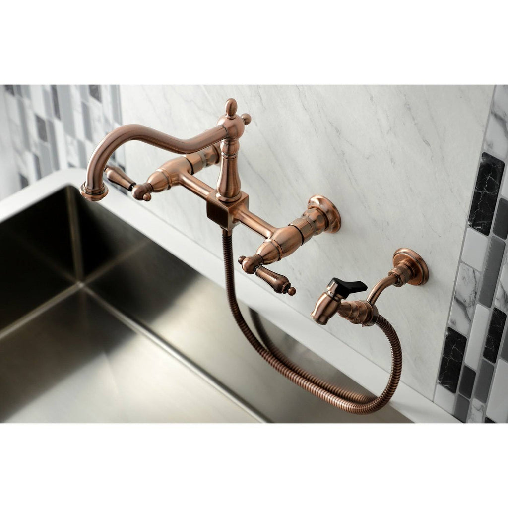 Polished Chrome Two-Handle Wall Mount Kitchen Faucet with Sprayer A526052