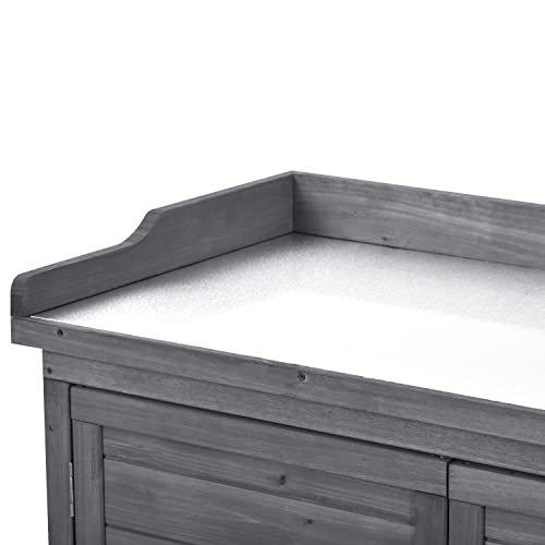 39" Outdoor Wooden Potting Bench Table with 2 Shelves and Storage Cabinet (Black) I54497