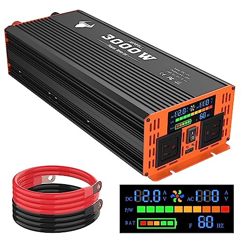 3000 Watt Power Inverter, 12V DC to 110V AC Converter, with LED Display, Dual AC Outlets, USB Port Y2566