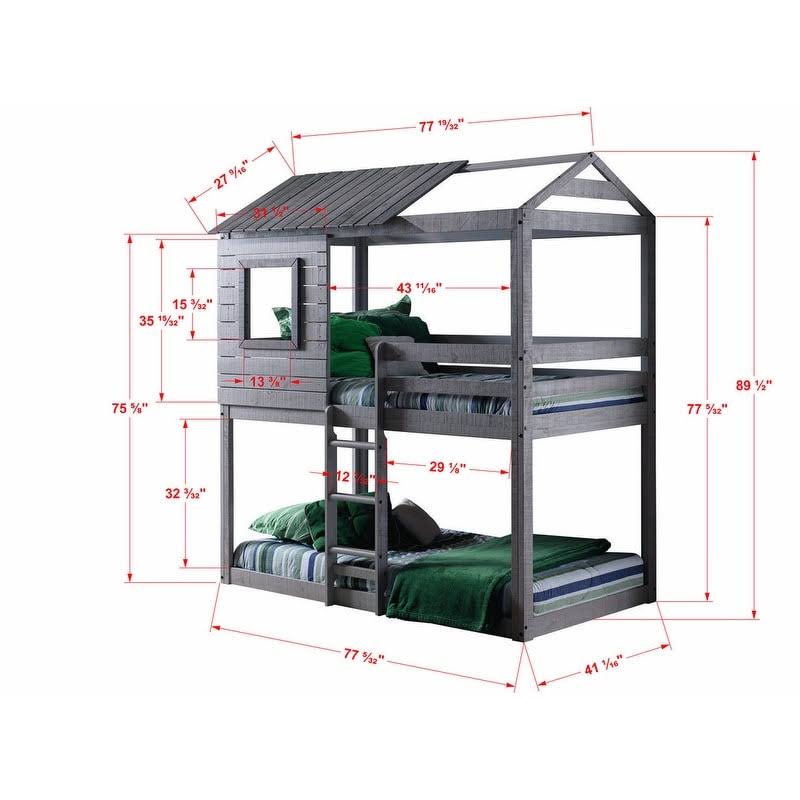 Twin Over Twin Size Bunk Loft Bed with Tent A279950
