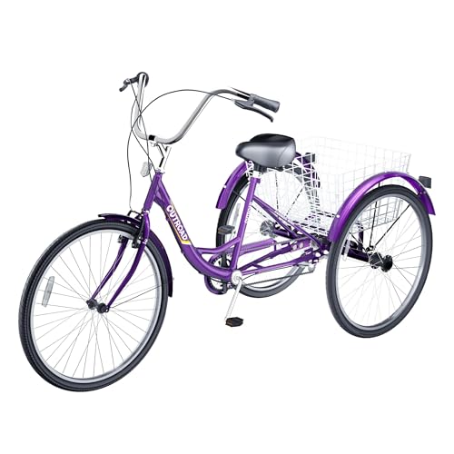 24 Inch Blue 7-Speed Adult Tricycle with Large Basket R123