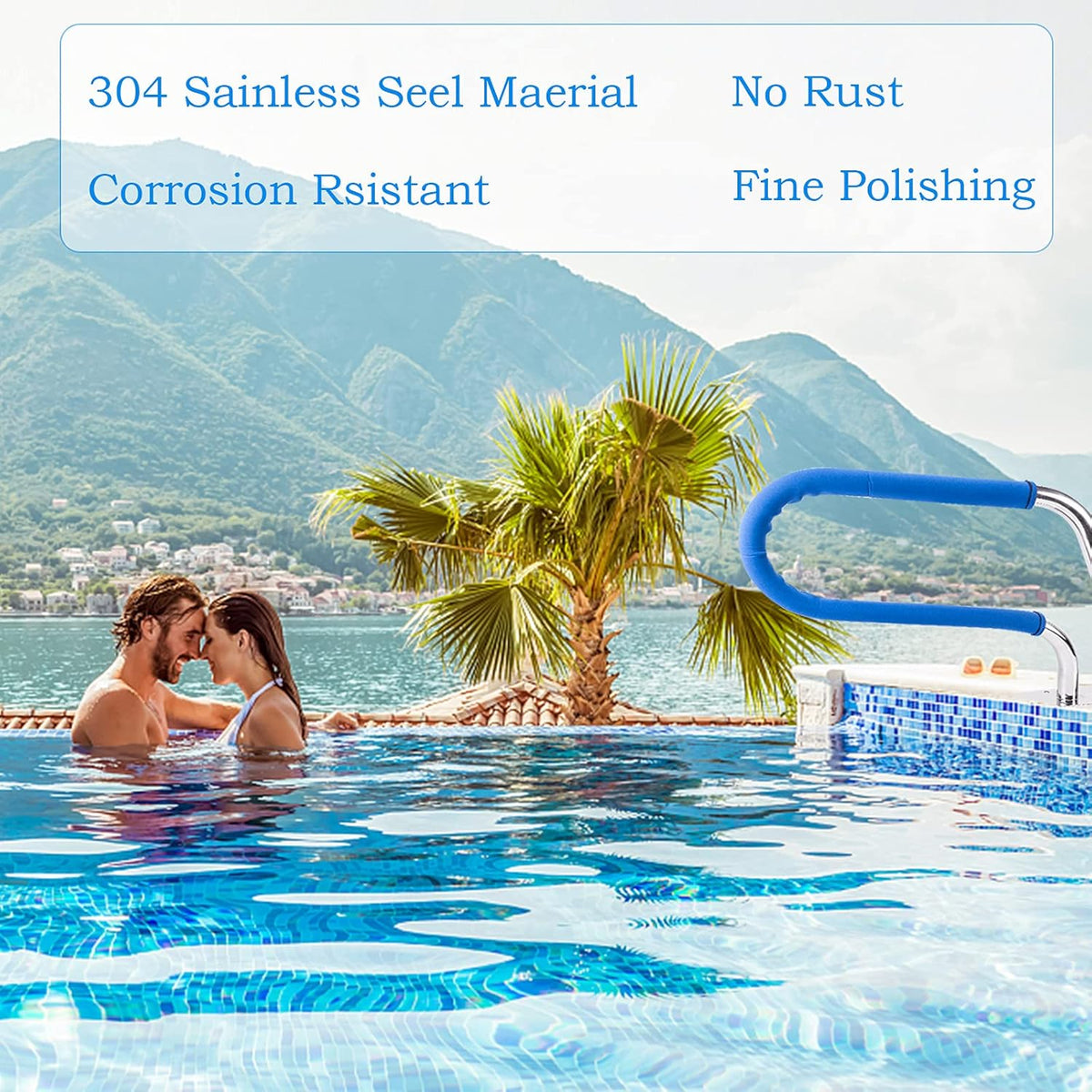 Stainless Steel Pool Hand Rail with Blue Grip Cover K4809