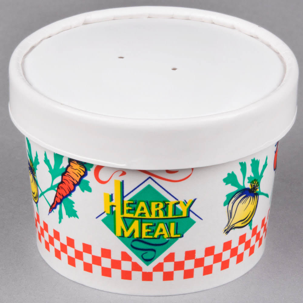 Double-Sided Polyethylene-Coated Paper Food Container with Lid, 8-oz. Capacity Q849109