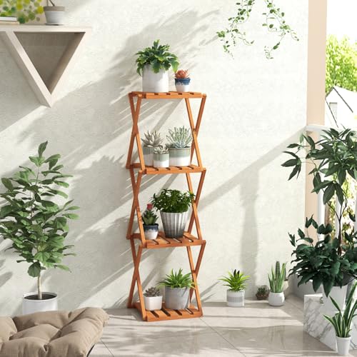 4-Tier Foldable Wooden Plant Stand F482635