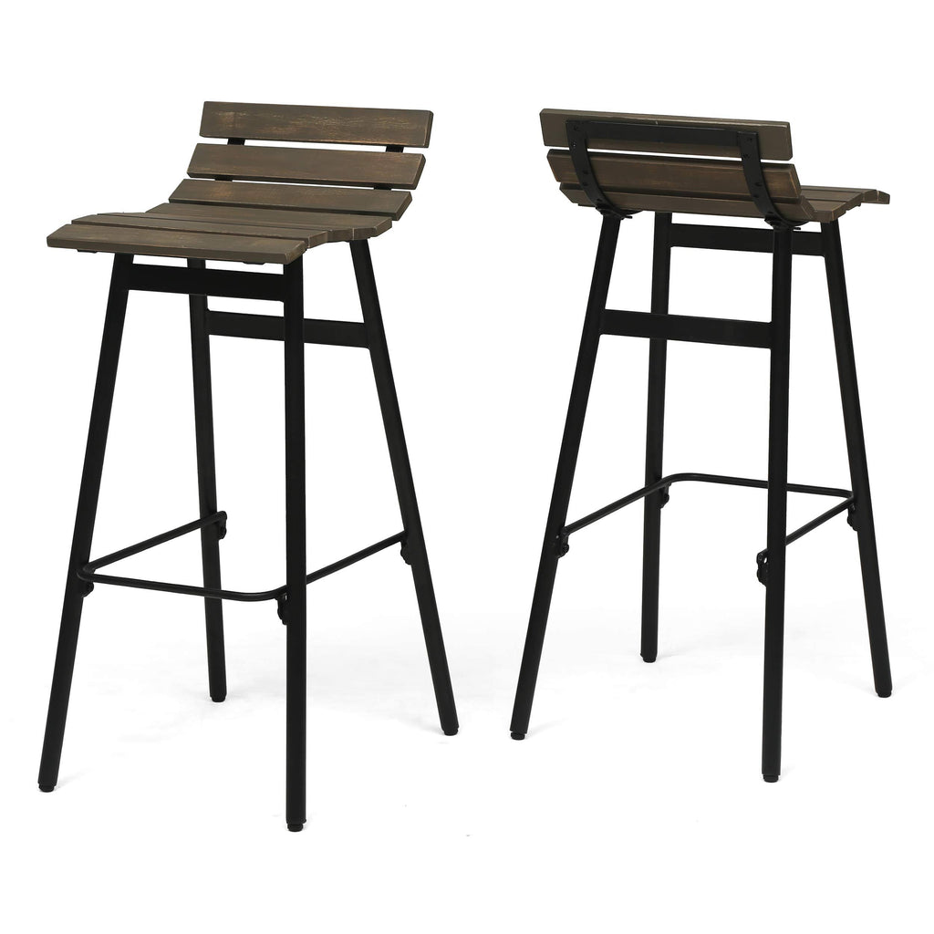 Wooden Barstool Set of 2 Gray Black E594