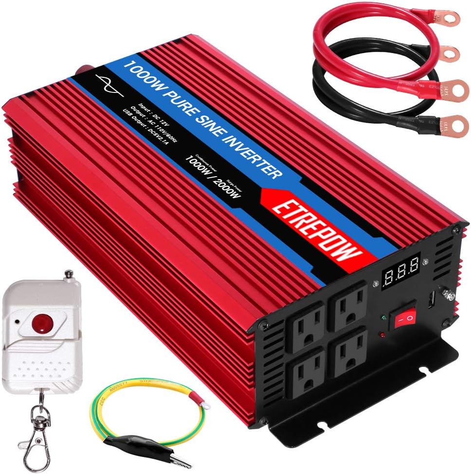 1000 Watt Pure Sine Wave Power Inverter 12V DC to 110V AC P2825