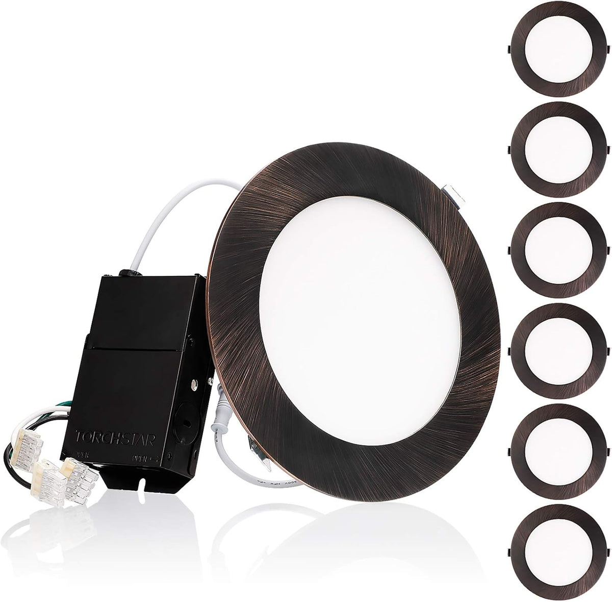 6 Inch Ultra-Thin LED Recessed Light, Dimmable Canless Slim Downlight, Oil Rubbed Bronze, Pack of 6 A32006