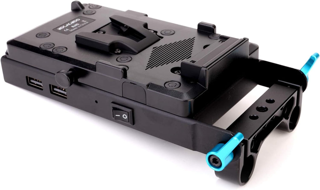 V-Mount Lock Battery Plate Power Supply Splitter Adapter with 15mm Rod Clamp X33469
