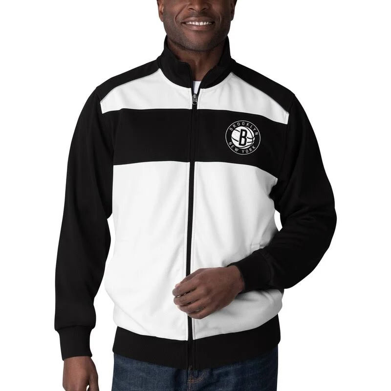 White Black Full-Zip Track Jacket Large T372194