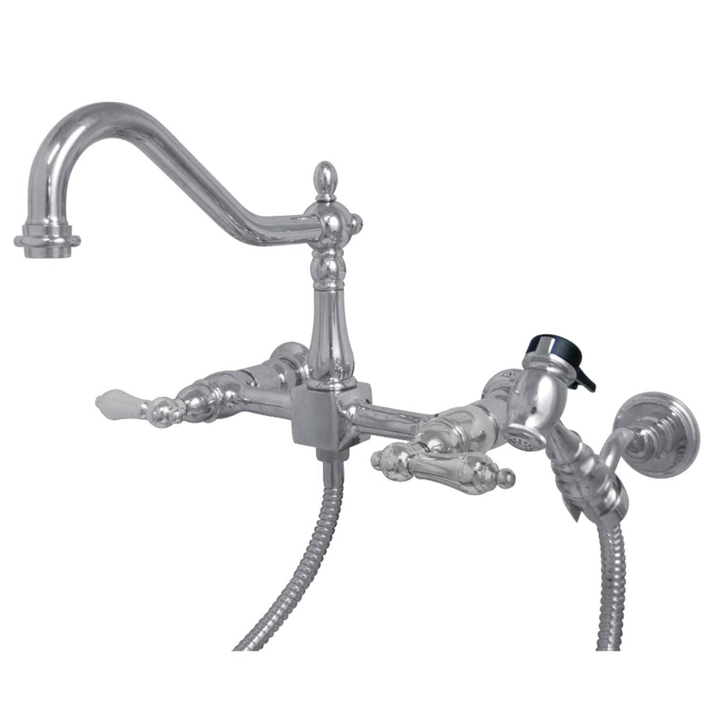 Polished Chrome Two-Handle Wall Mount Kitchen Faucet with Sprayer A526052