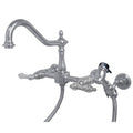 Polished Chrome Two-Handle Wall Mount Kitchen Faucet with Sprayer A526052