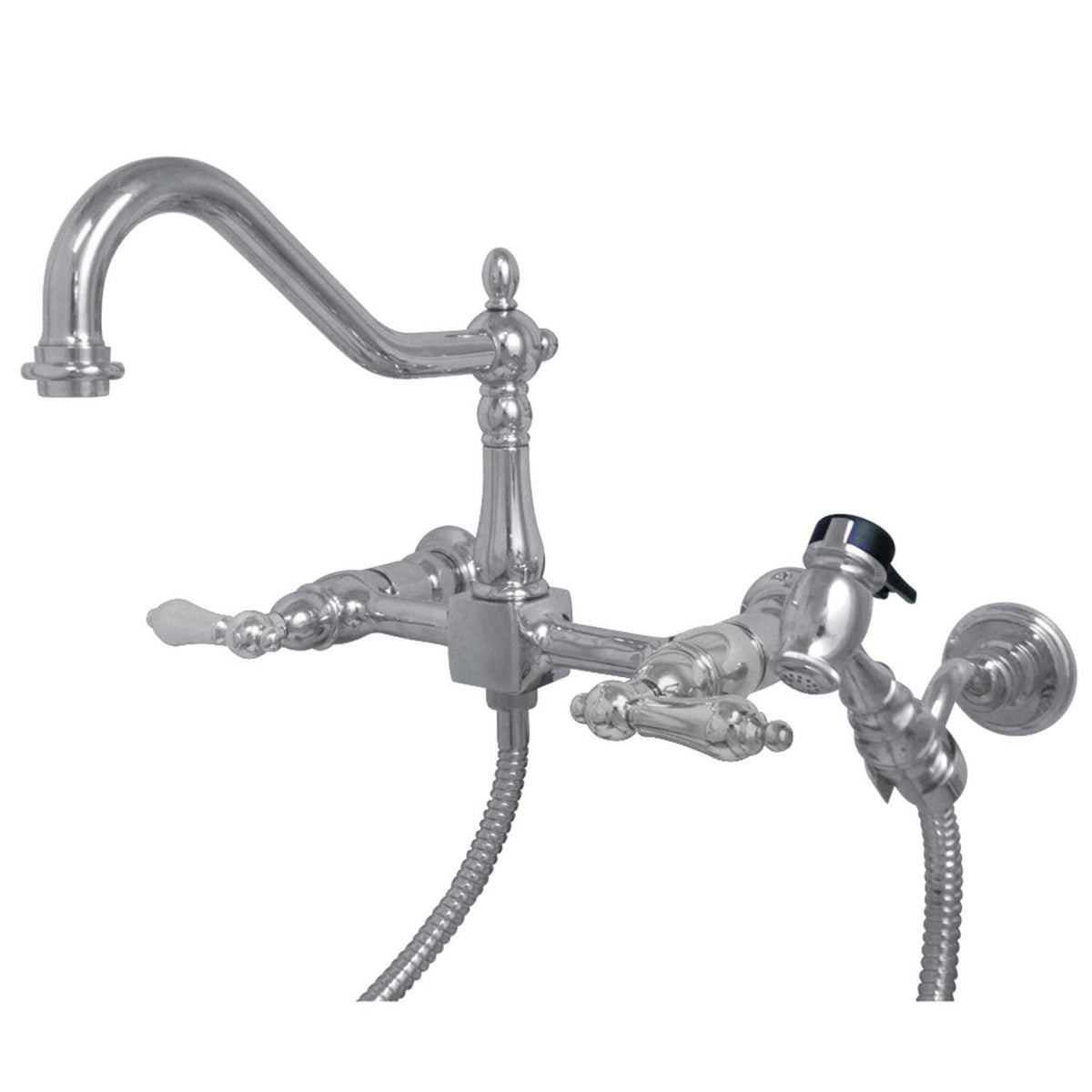 Polished Chrome Two-Handle Wall Mount Kitchen Faucet with Sprayer A526052