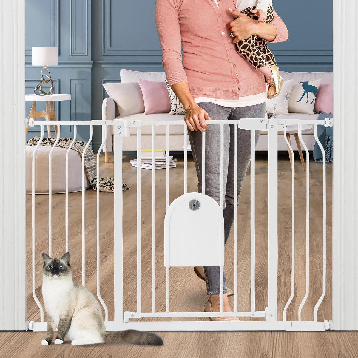 Auto Close 29.5"-48.4" Safety Metal Pet Gate with Pet Door G423866