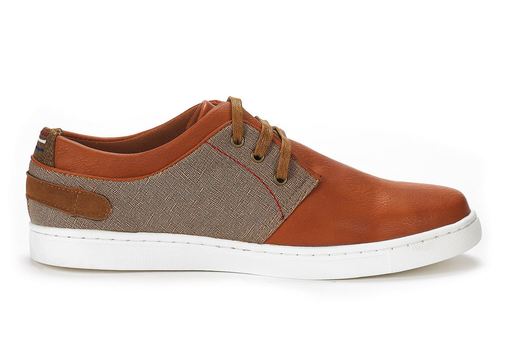 Mens Mesh Leather Sneakers Slip On Lace Up Shoes TAN H25195