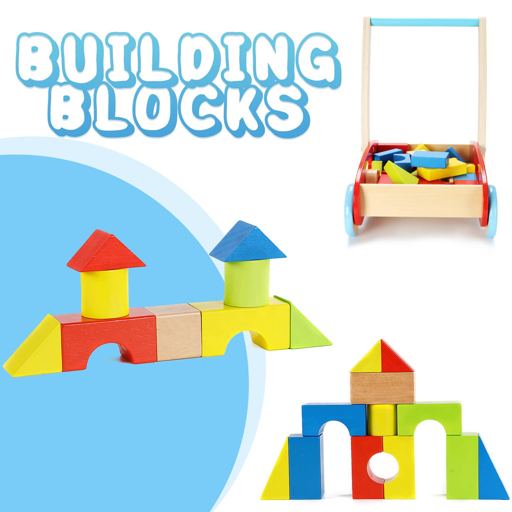 Wooden Baby Walker with Building Blocks 35 PCs Pack of 2 G86796
