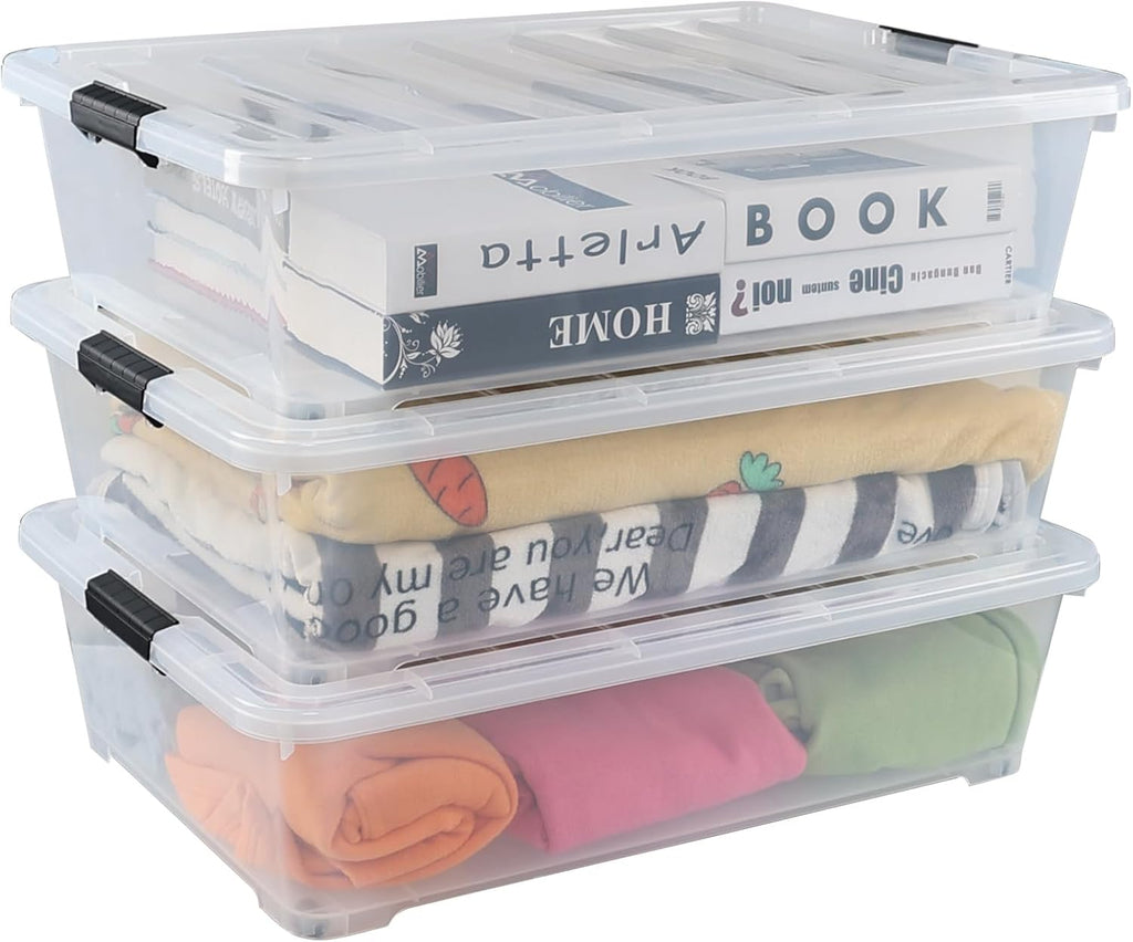 3-Pack 50 Quart Plastic Underbed Storage Bins with Lids W462