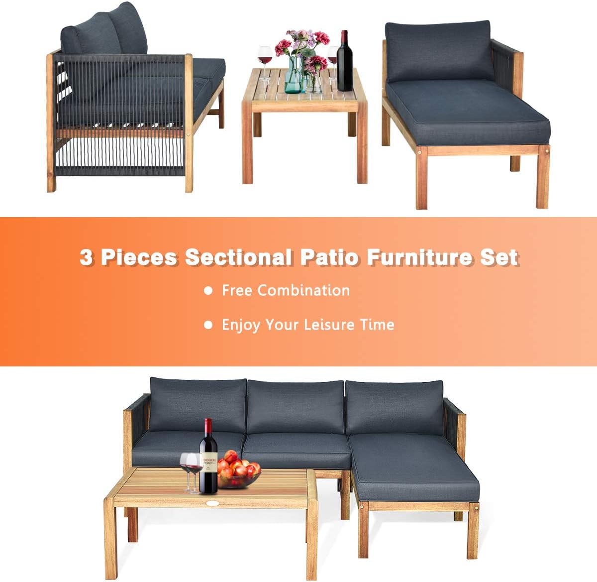 3 Piece Acacia Wood Patio Conversation Set R53847