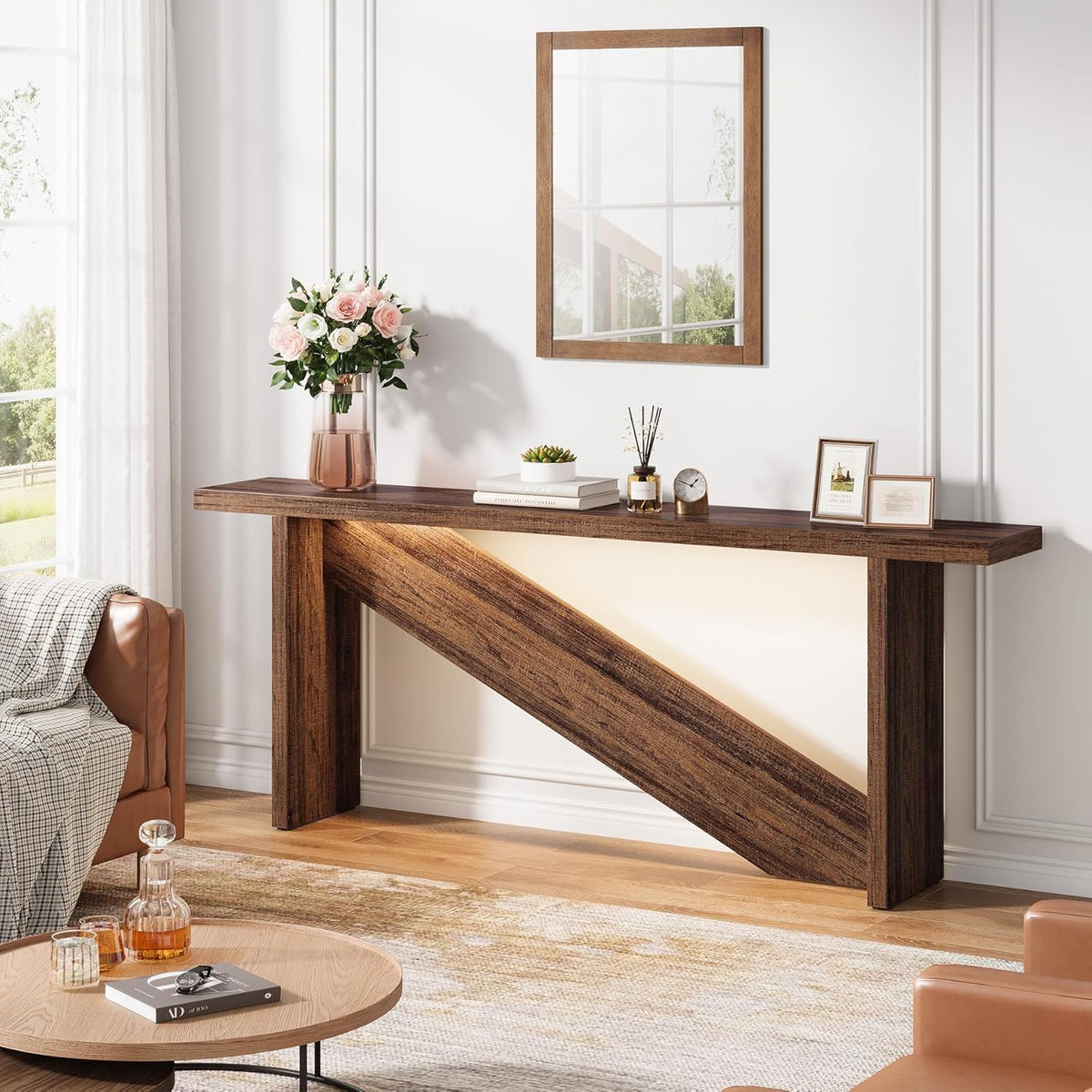 70.86" Long Narrow Wood Console Table with LED Lights B16904