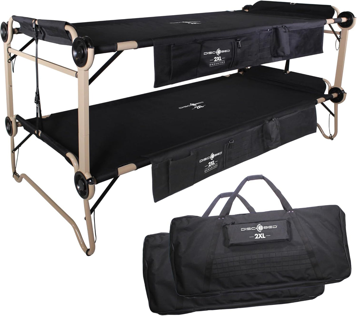 Black Outdoor Convertible 2 Person Camping Cot with 2 Side Organizers Q964