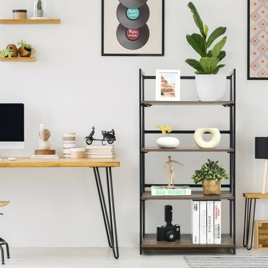 4-Tier Folding Industrial Bookshelf V13200