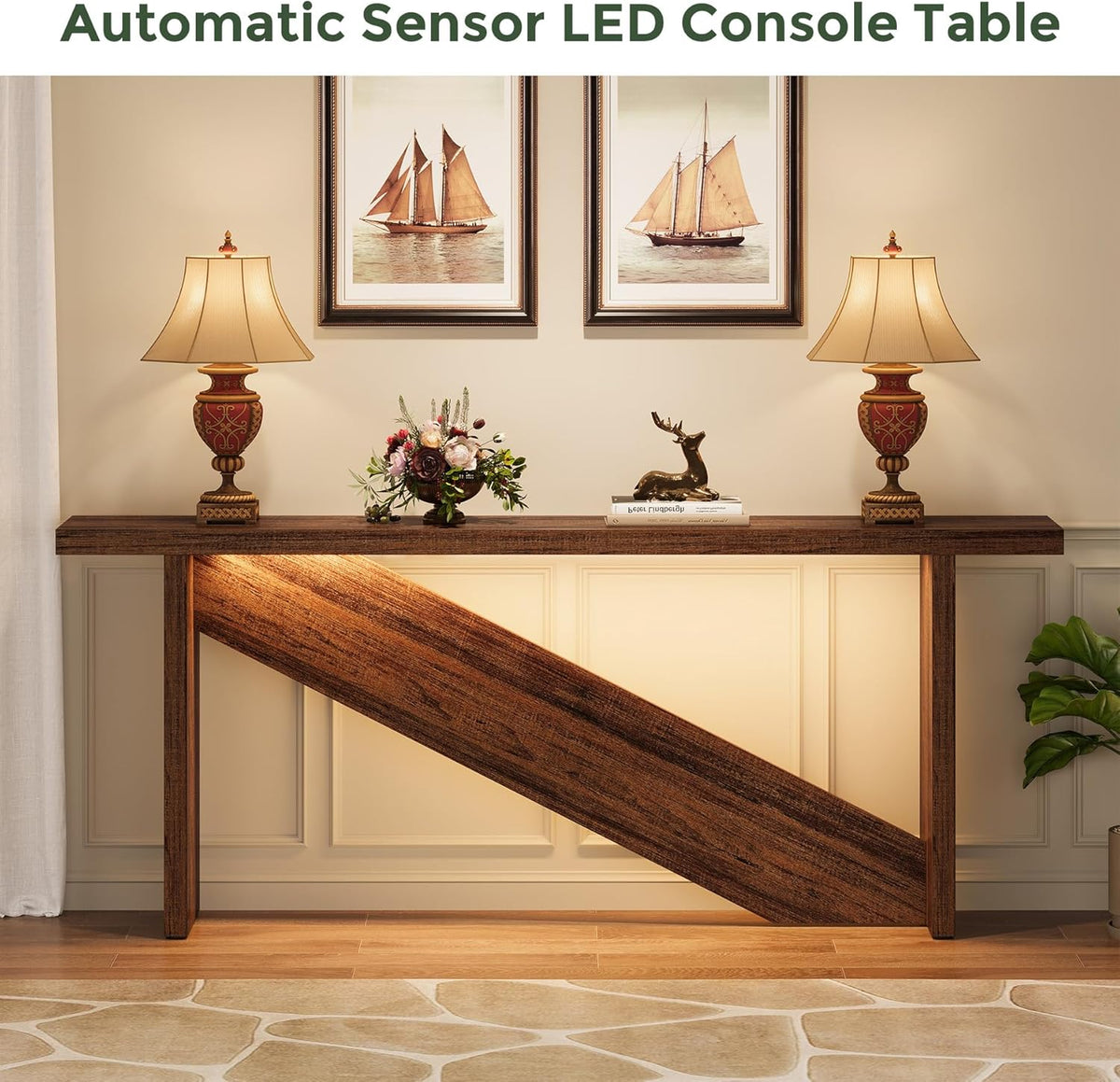70.86" Long Narrow Wood Console Table with LED Lights B16904