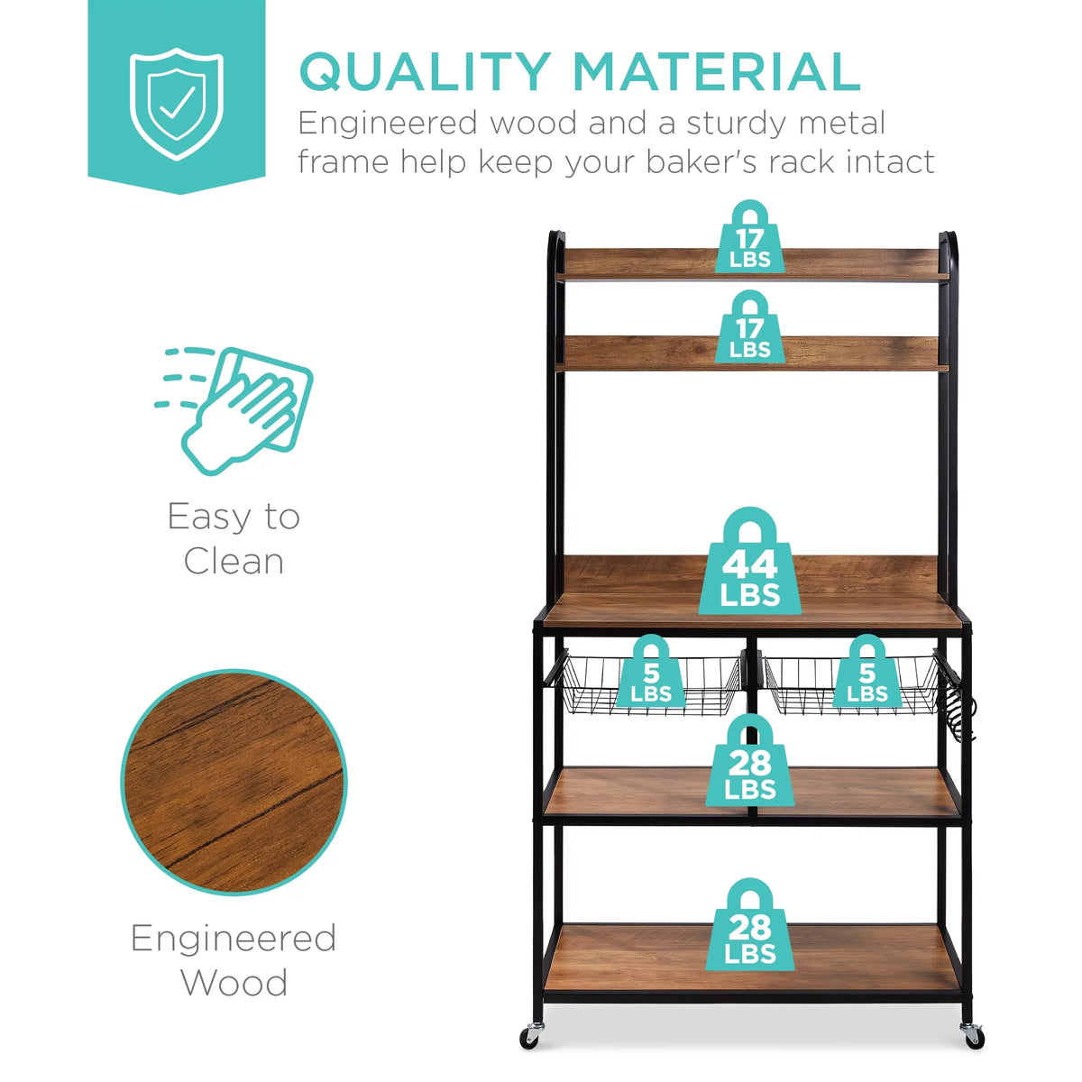 67in Counter-Height Baker's Rack with Locking Wheels C95270