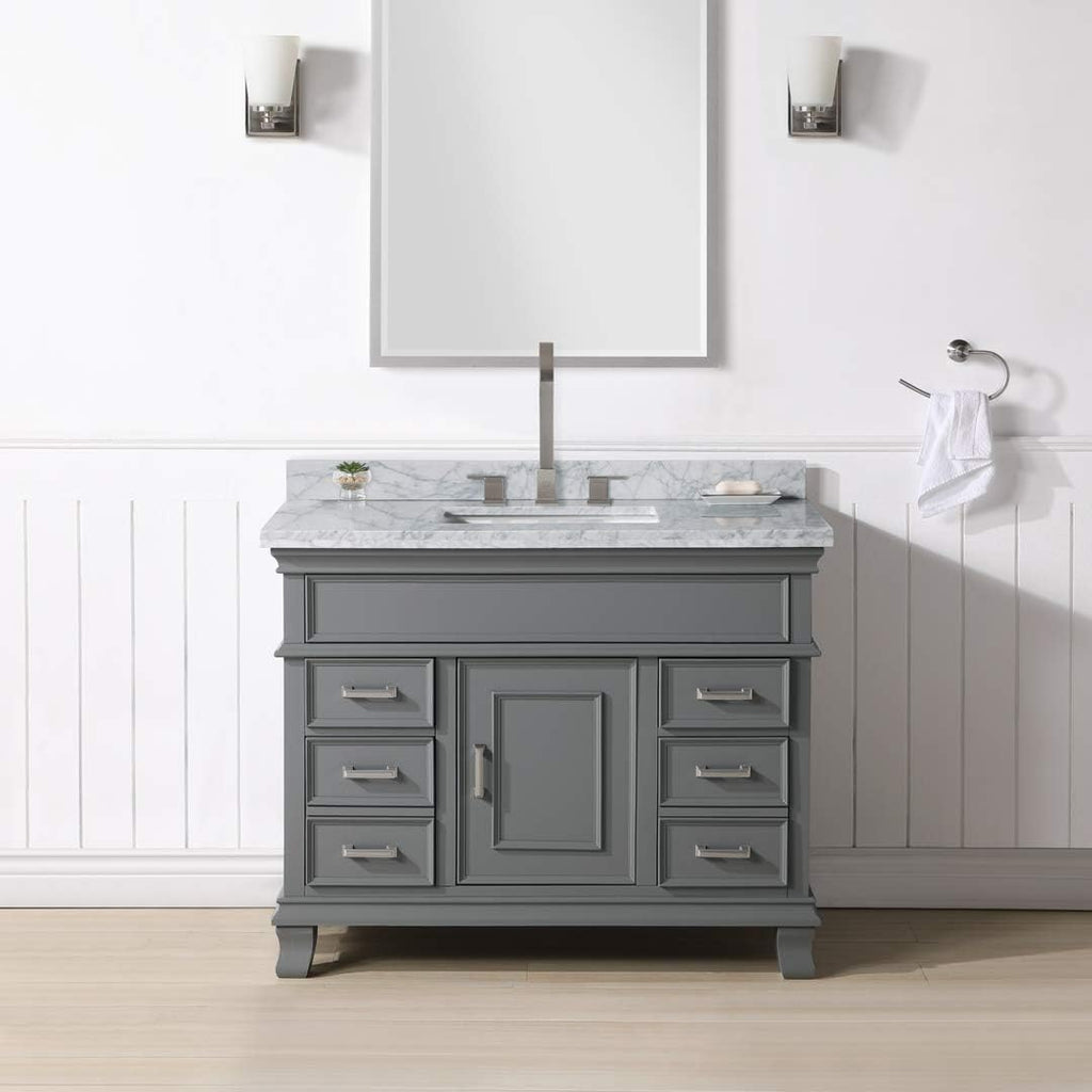 White 42 Inch Bathroom Vanity and Sink Combo with Carrara Marble Countertop F506524