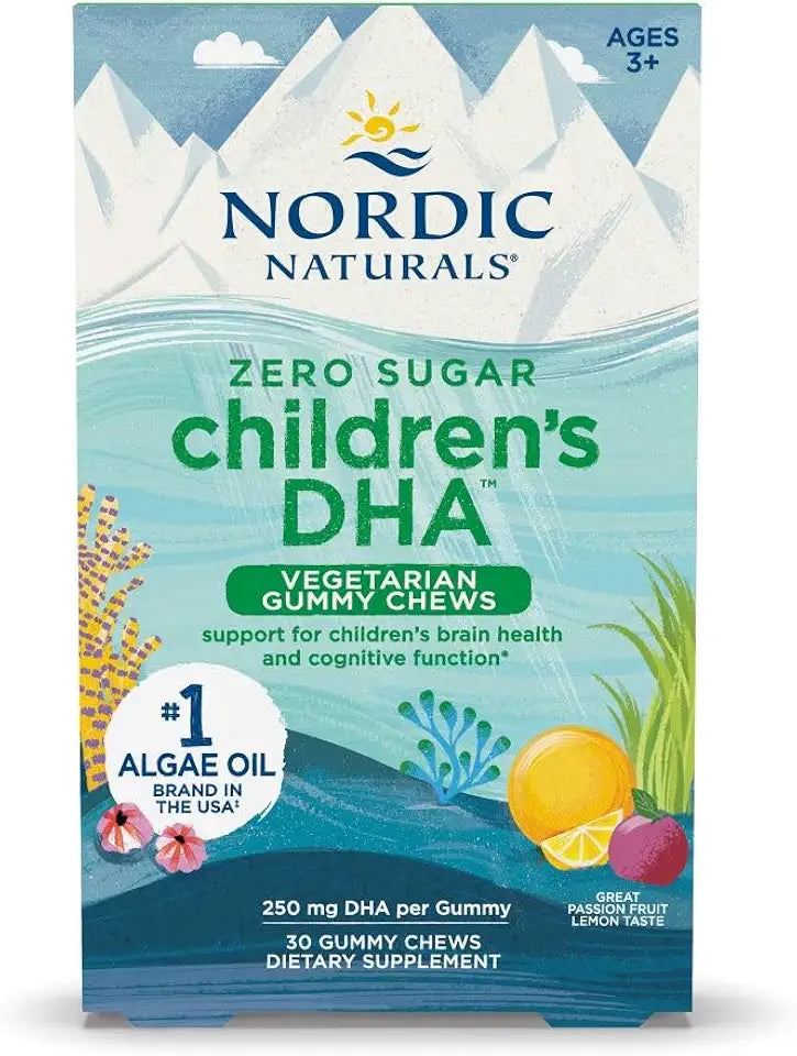 Zero Sugar Children’s DHA Vegetarian Gummy Chews Passion Fruit Lemon Flavor 30 Gummies X92082