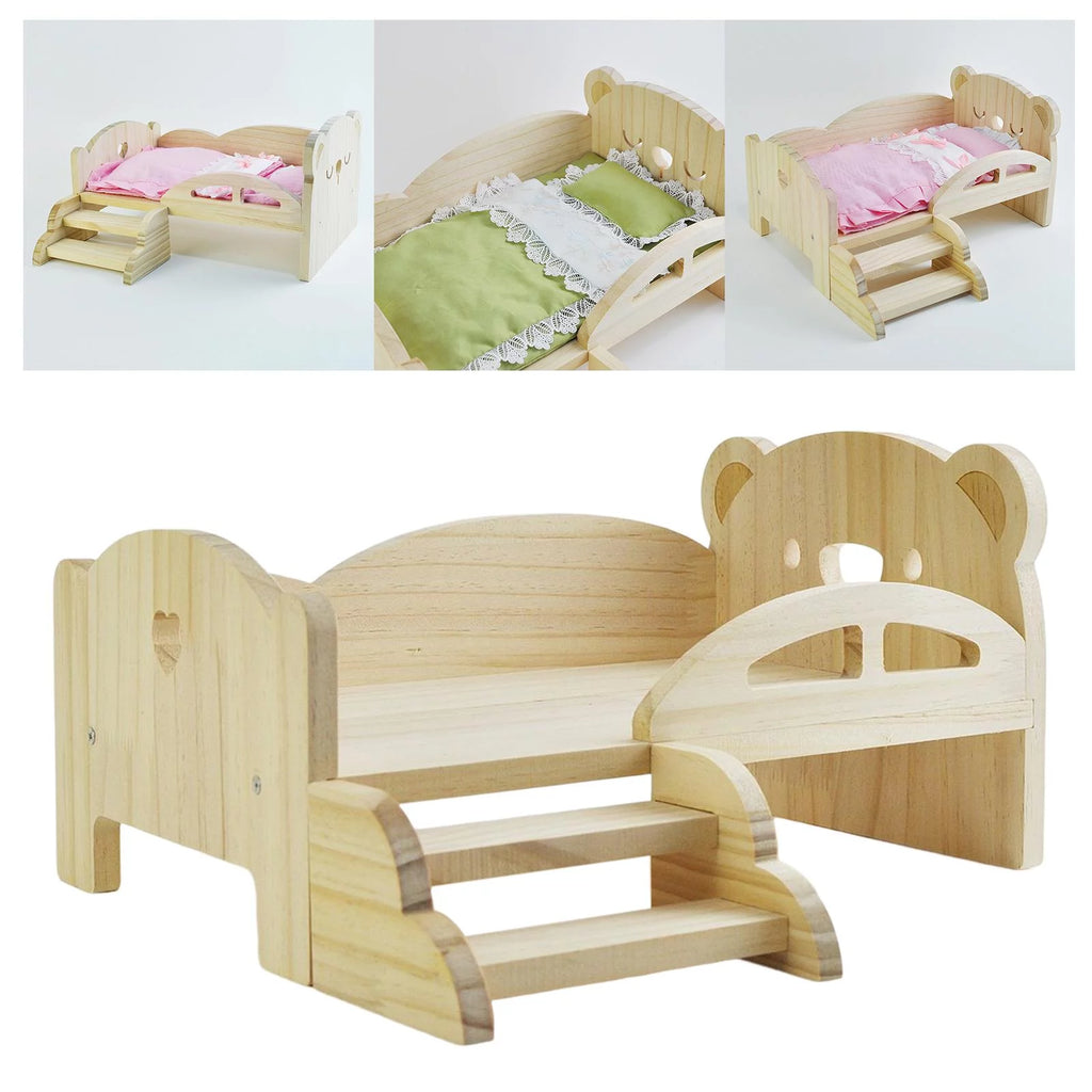 Miniature Wooden Doll Bed with Stairs W673