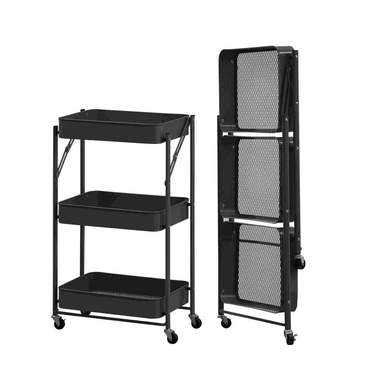3 Tier Rolling Utility Storage Cart with Wheels, Black Q1562
