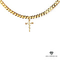 14k Bonded Gold Necklace with Rose Cross Pendant, 14K Cuban Chain Necklace G8677