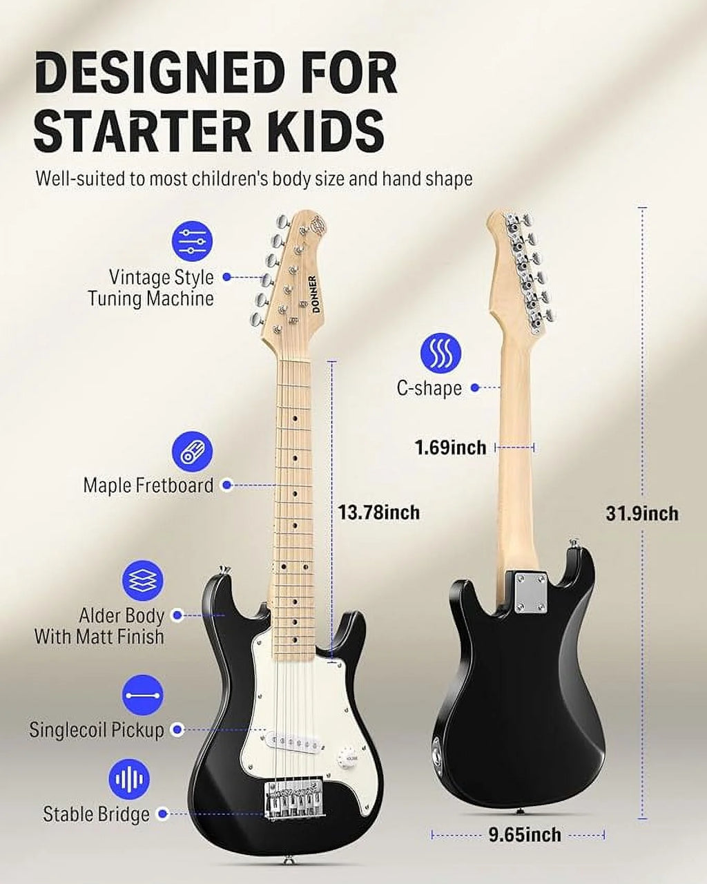Black 30 Inch Kids Electric Guitar Kit with Amp B727778