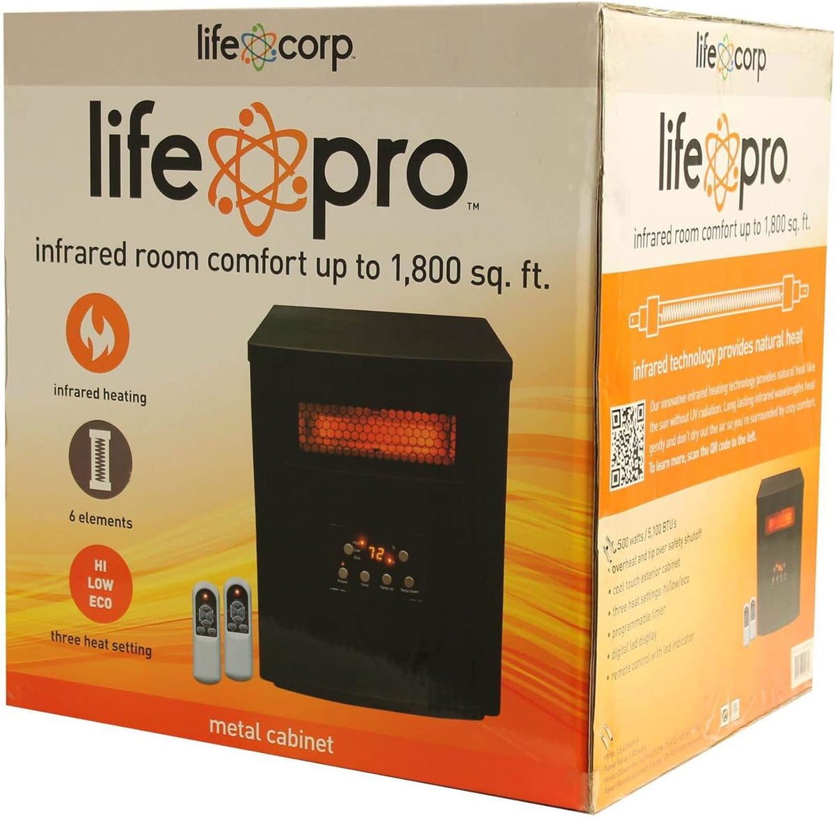 1500W Portable Electric Infrared Quartz Space Heater with Remote Control, Black (2 Pack) U16367