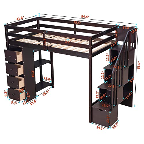 Espresso Twin Over Twin Bunk Bed with Trundle and 3 Drawers Y2727