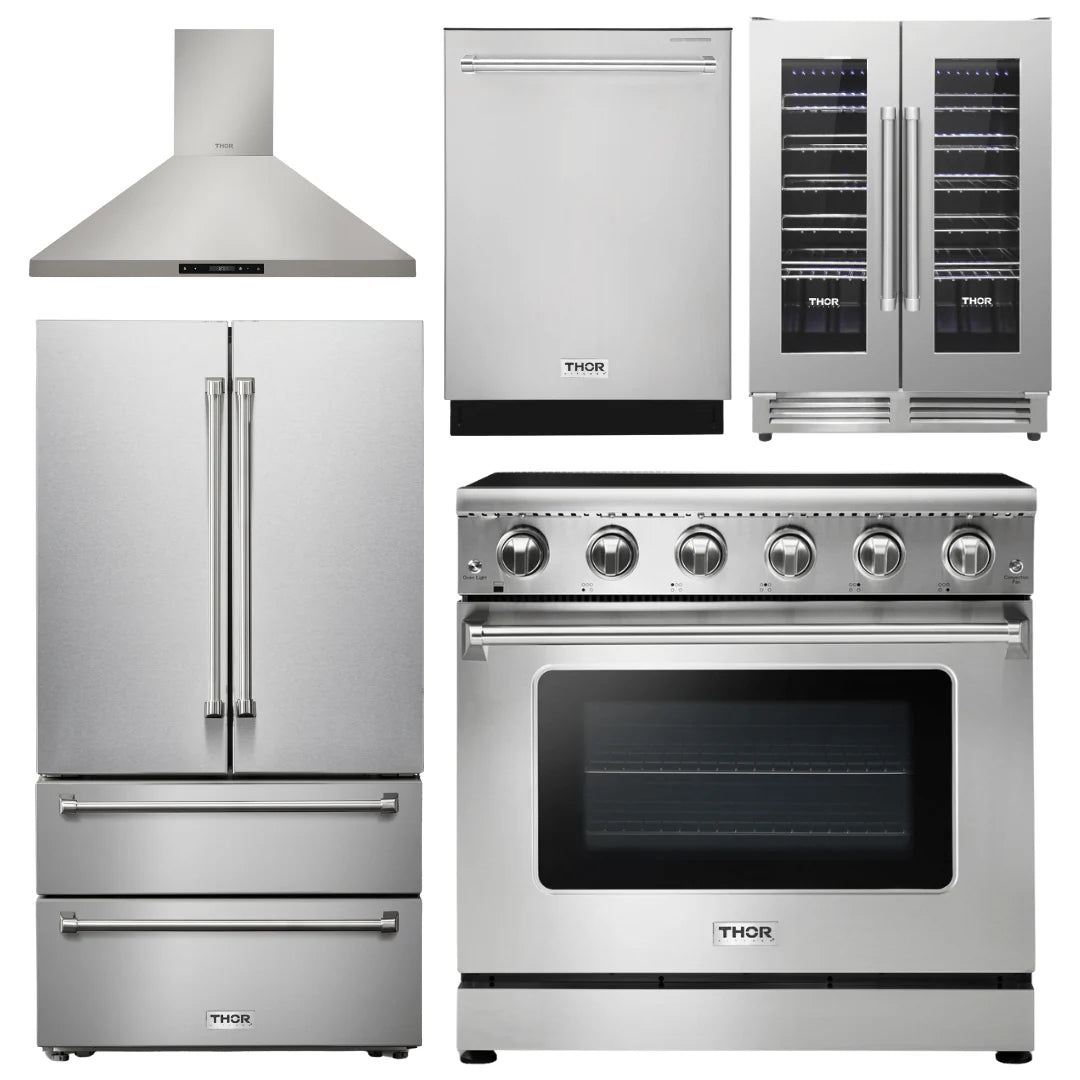 36 Electric Range, Range Hood, Refrigerator, Dishwasher, Wine Cooler B773