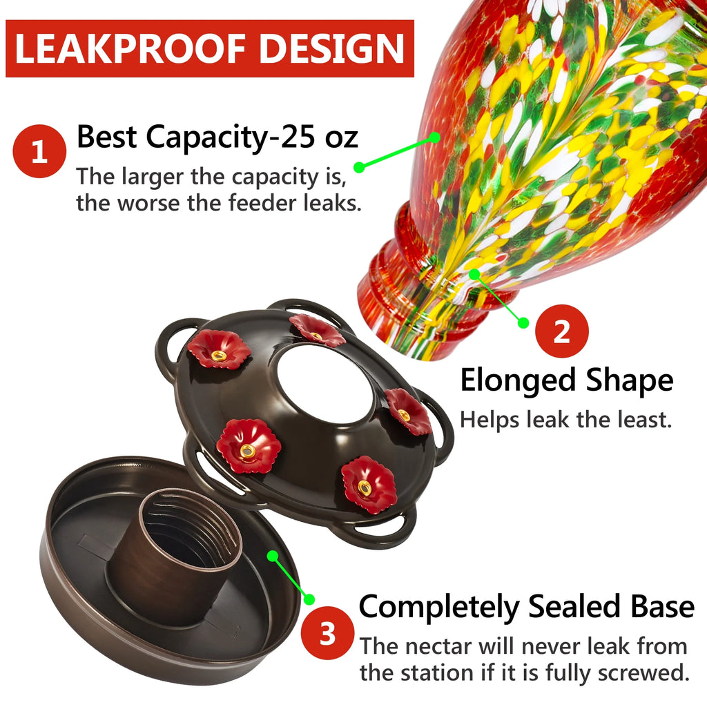 Blown Glass Hummingbird Feeder with Ant Moat A8607