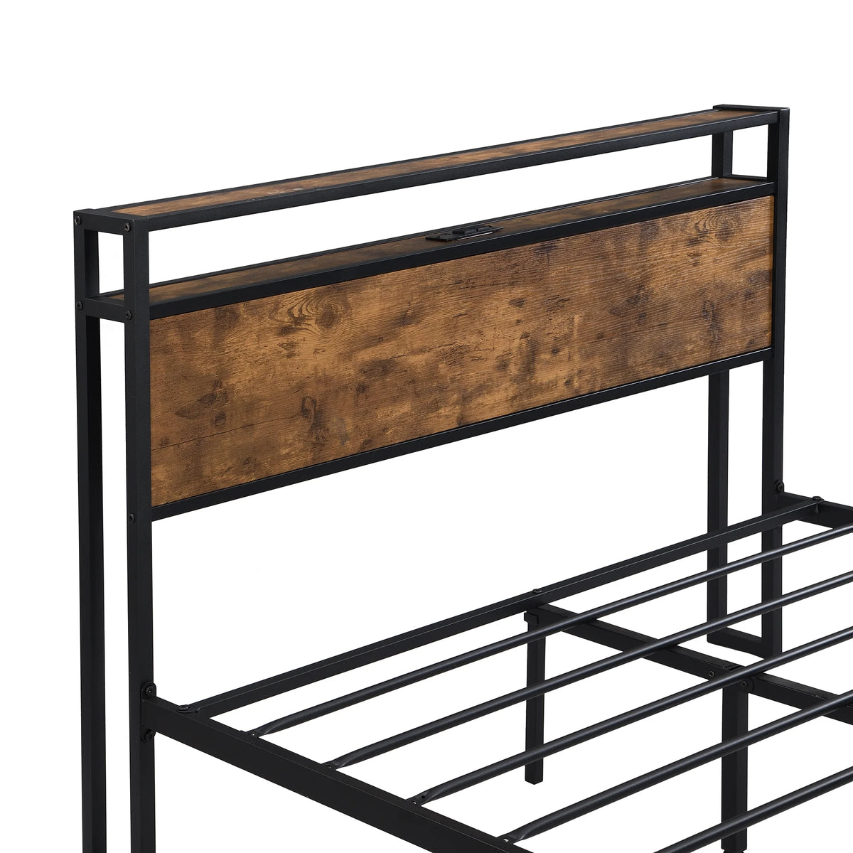 King Size Metal Platform Bed Frame with Wooden Headboard and Footboard D138