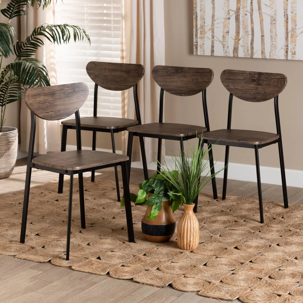 Brown Wood and Black Dining Chair Set of 4 Y956995