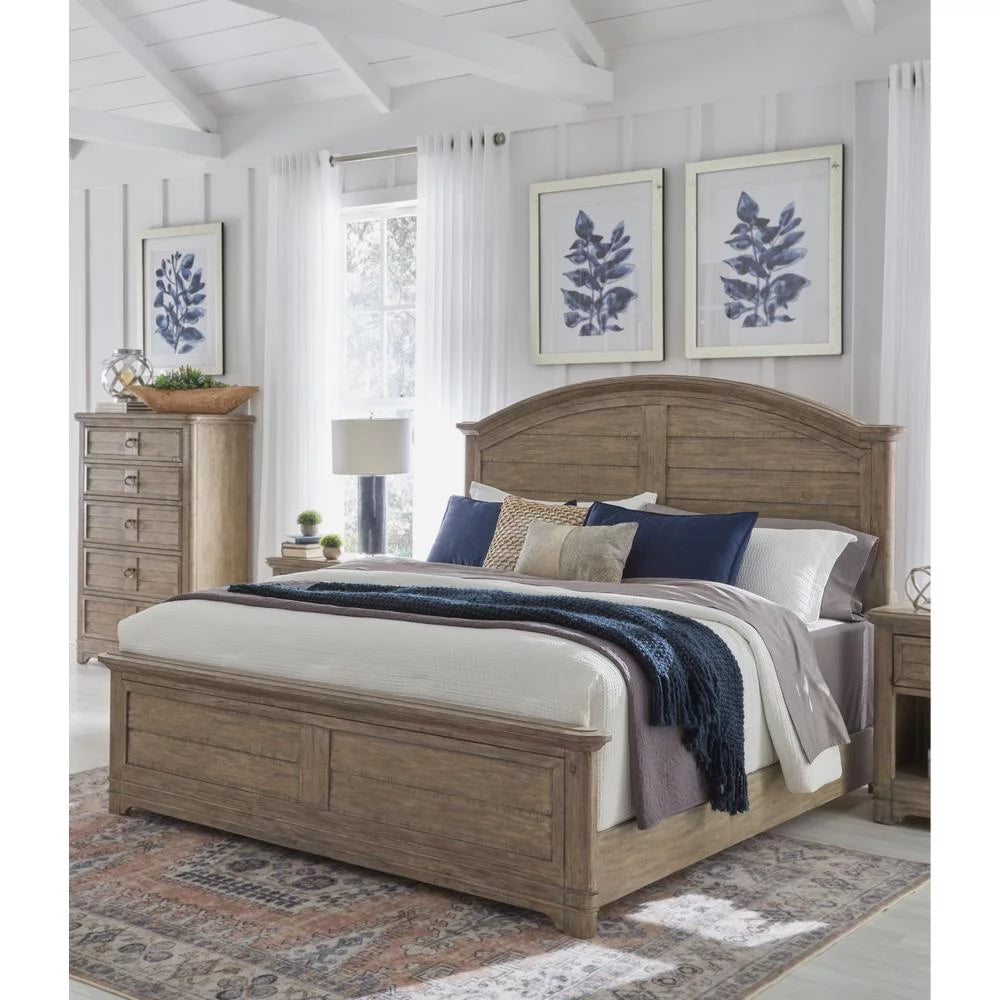 Beige Wood Queen Arched Panel Bed Y628210