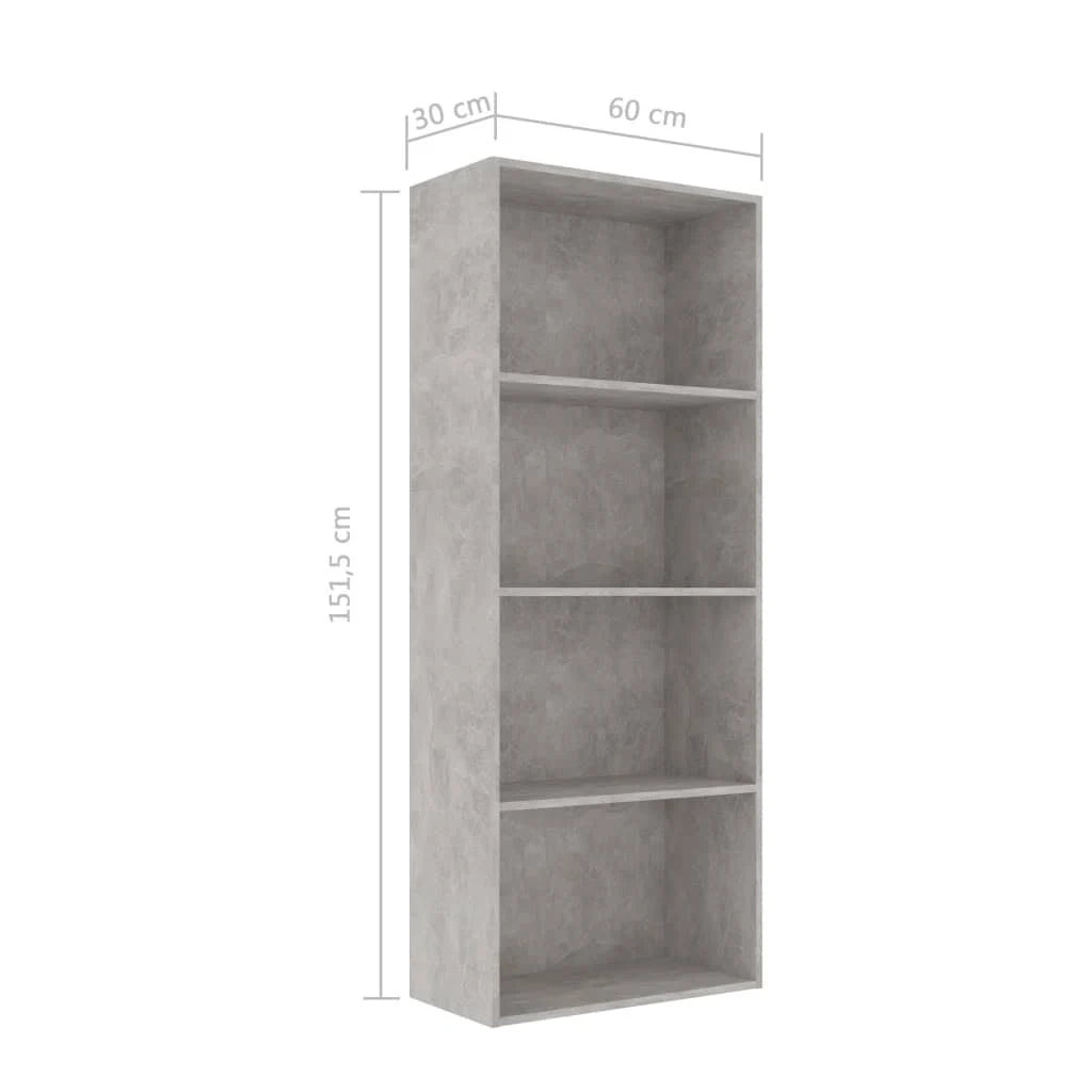 4-Tier Book Cabinet Concrete Gray Chipboard O639