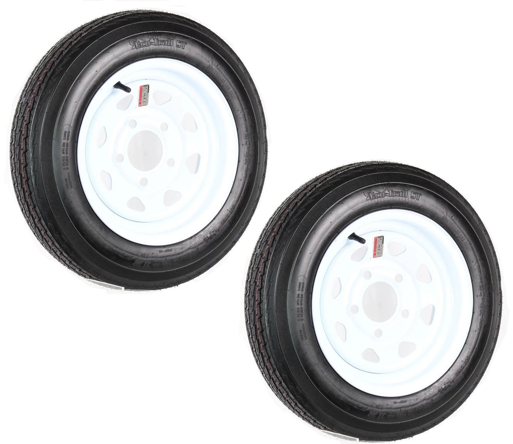2-Pk Trailer Tire On Rim 480-12 4.80-12 12 LRB 5 Hole White Spoke Wheel M4502