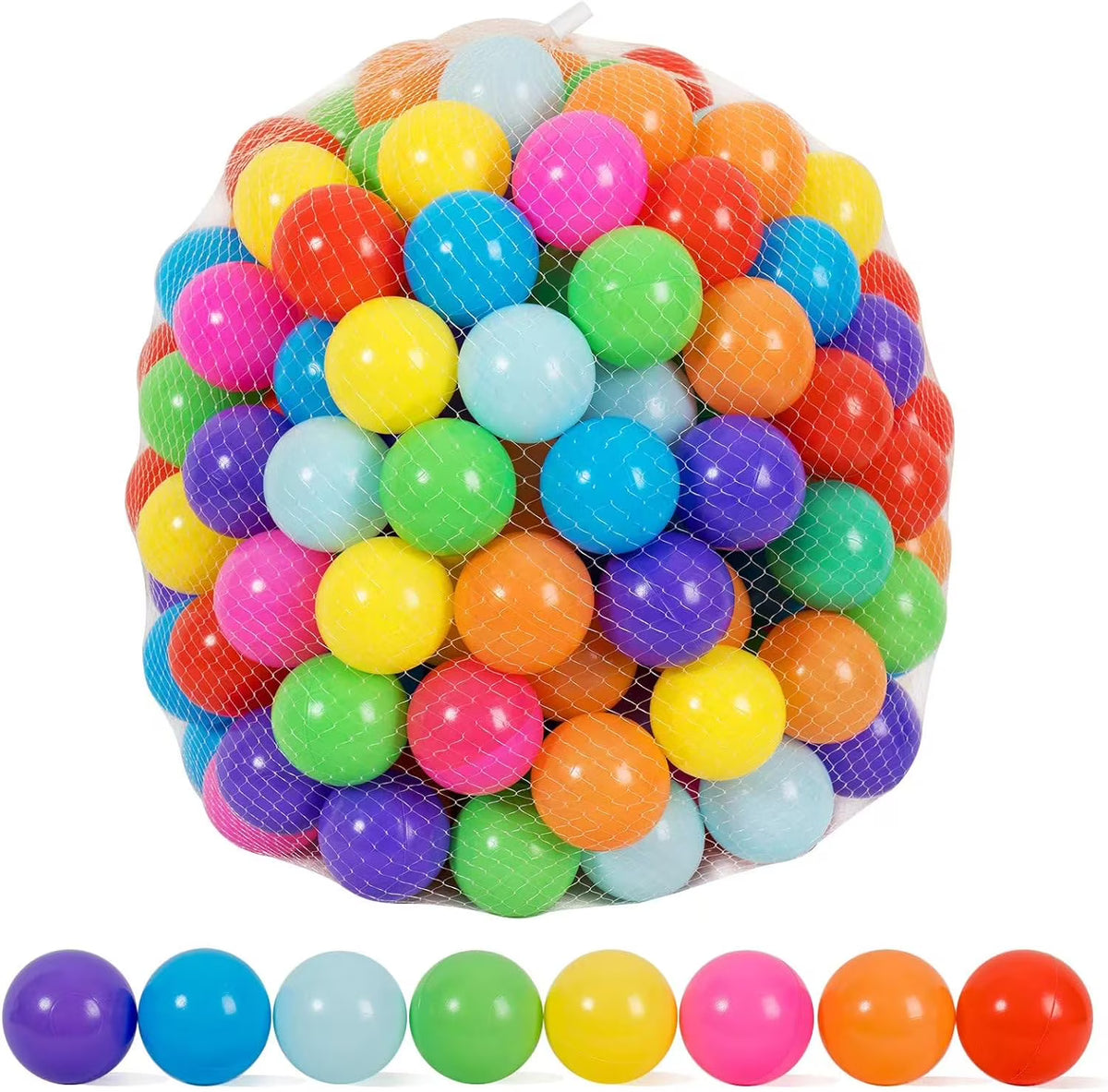 200 Count 8 Colors Plastic Ball Pit Balls with Storage Mesh Bag R101