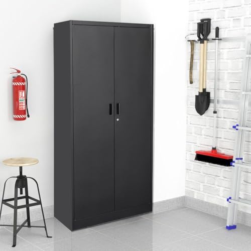 Metal Locking Cabinet with 2 Doors and 2 Adjustable Shelves W109554