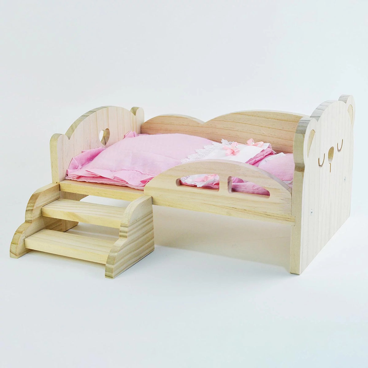 Miniature Wooden Doll Bed with Stairs W673
