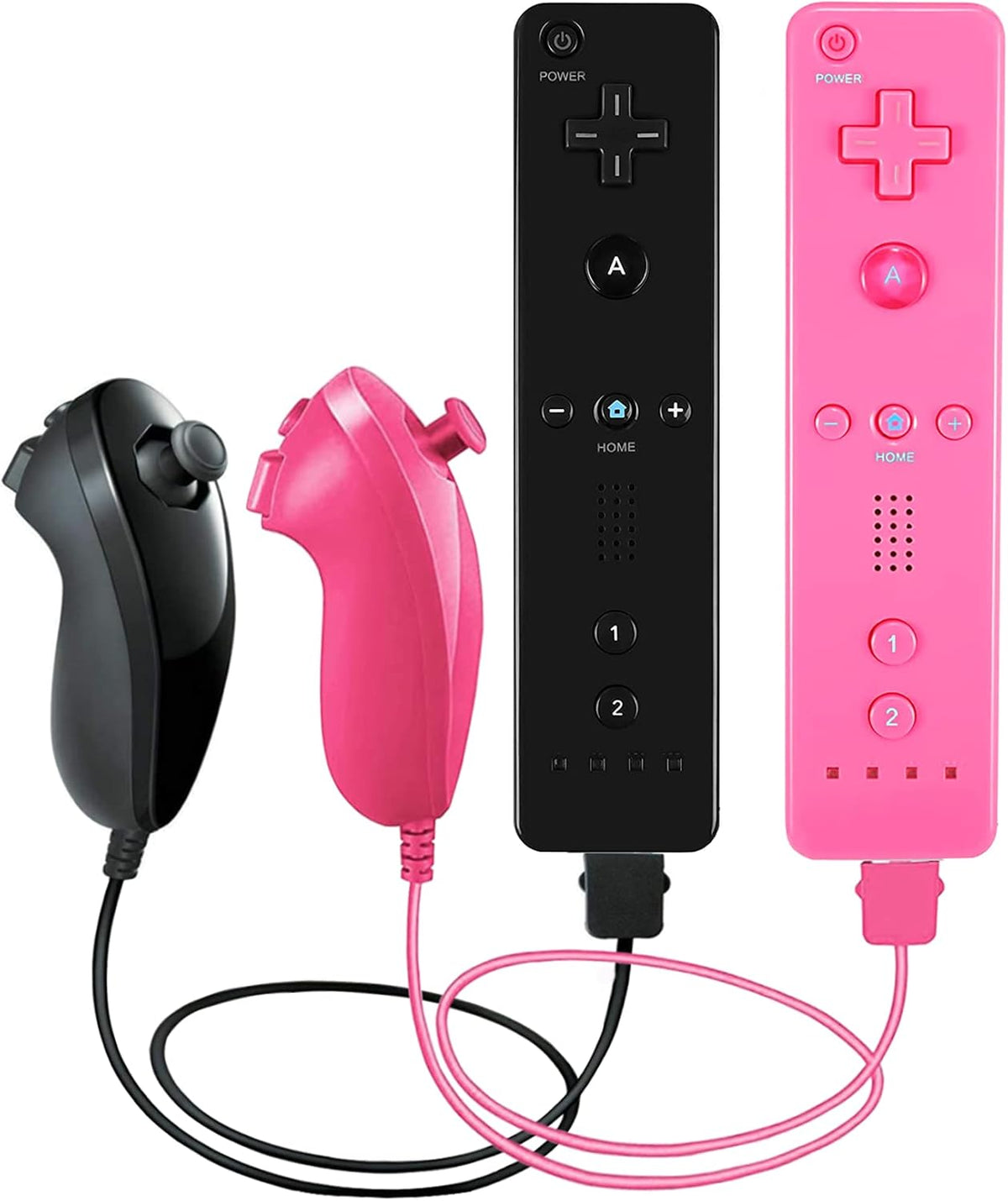 2 Pack Remote Controller and Nunchuck Joystick with Silicone Case and Wrist Strap (Pink and Blue) P3373
