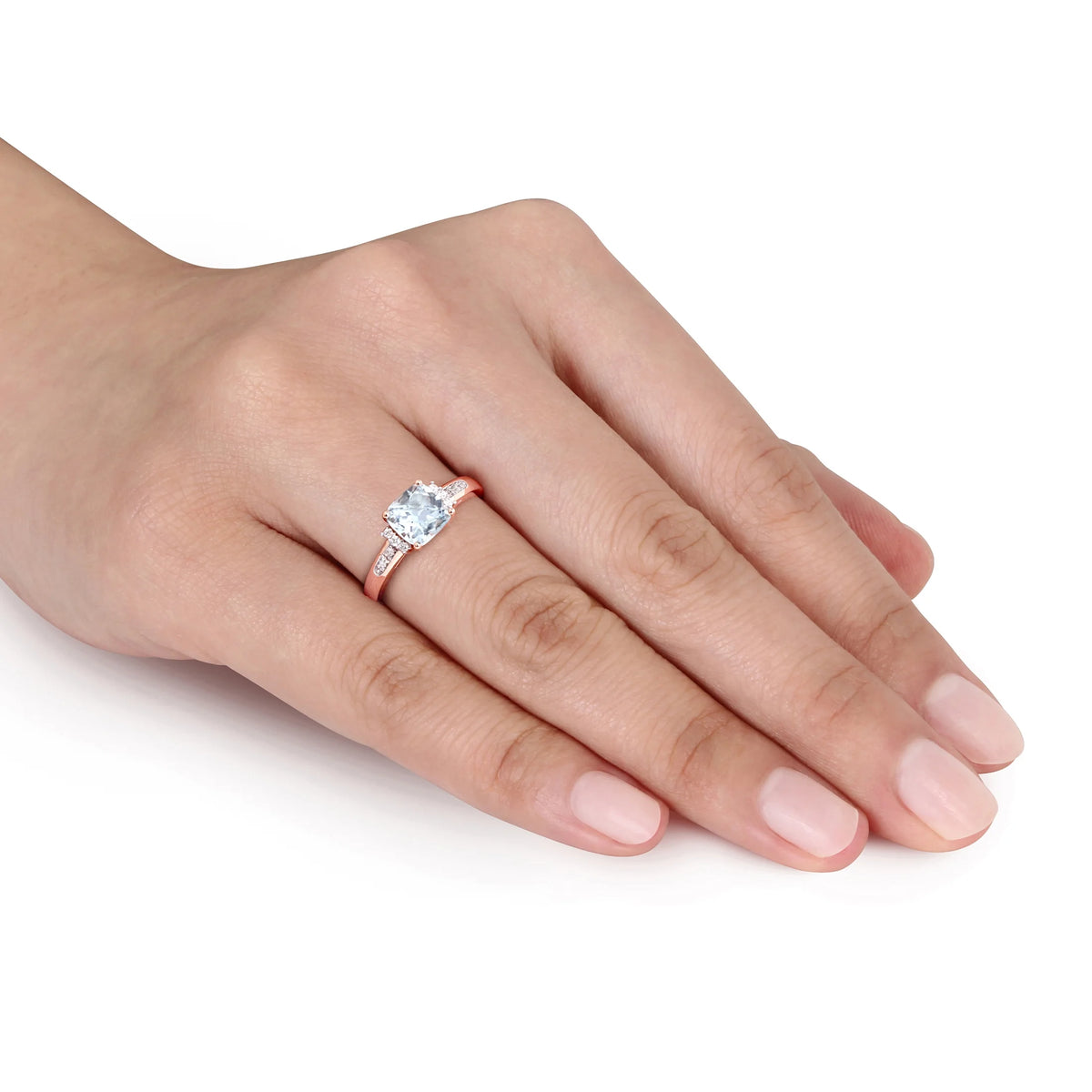 10kt Rose Gold Aquamarine and Diamond Accent Cocktail Ring O653