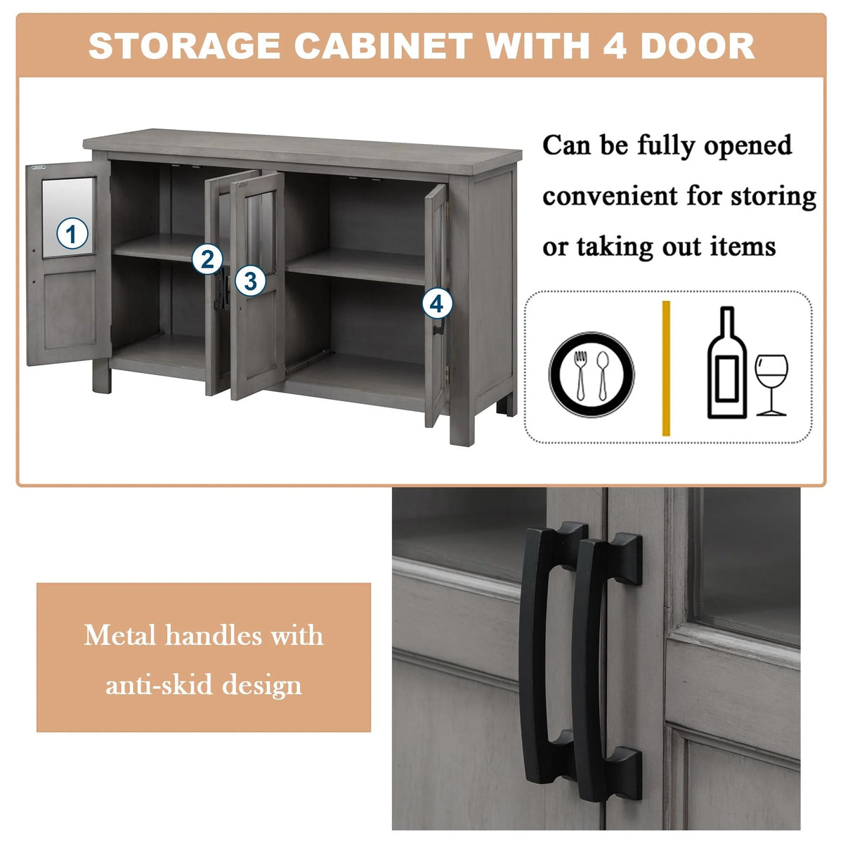 Buffet Cabinet with 4 Doors and Adjustable Shelves F761955