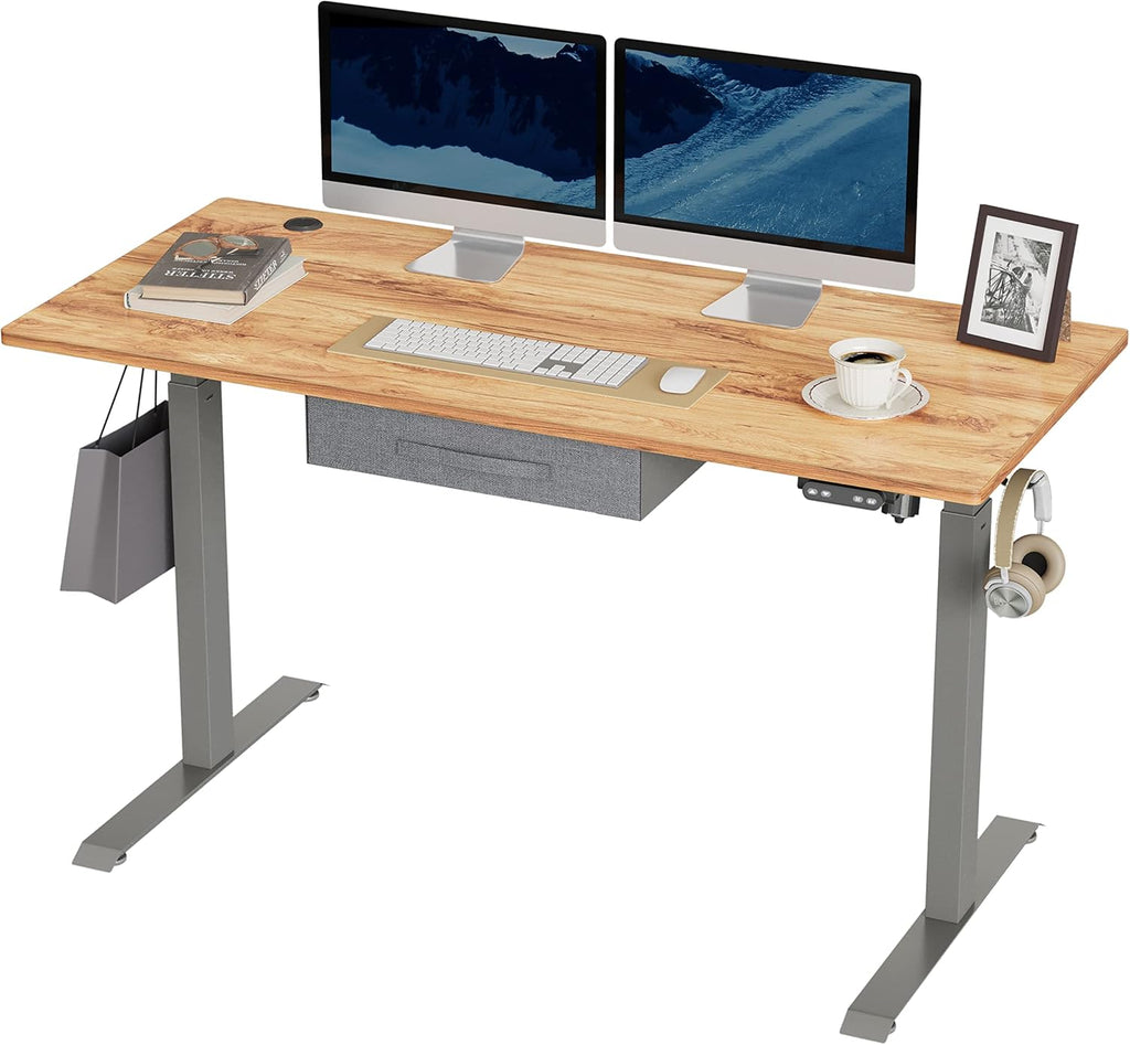 White Frame 55x24 Inches Electric Standing Desk with Drawers T4271