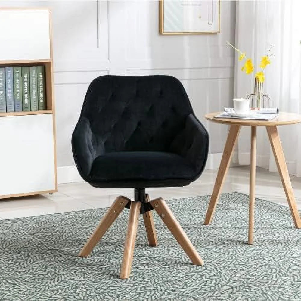 Velvet Swivel Barrel Accent Chair with Wood Legs D906